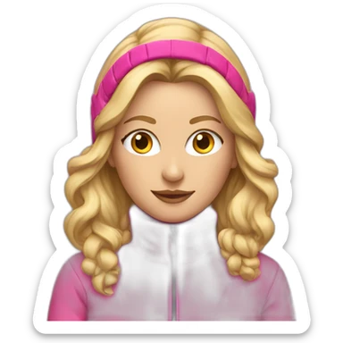 Blonde woman wearing pink ski suit sticker
