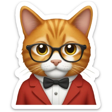 ginger cat with glasses in red suit sticker