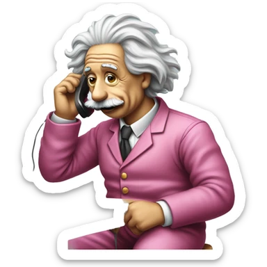 Albert Einstein in simpson style dressed as camrom pink outfit making a phone call on a flip phon  sticker
