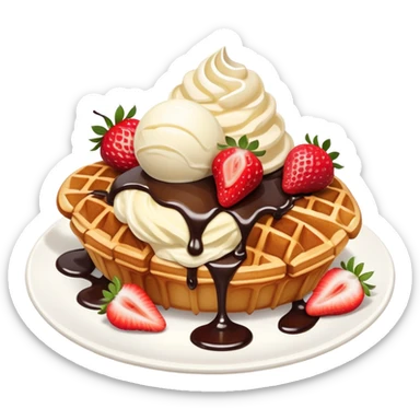 Croffle (croissant waffle) with ice cream and strawberry sticker