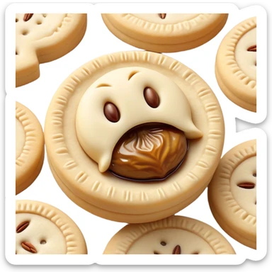 Cinematic Realistic Ma'amoul Dessert Emoji, featuring delicate shortbread cookies filled with dates or nuts rendered with intricate detail and warm, inviting lighting. sticker