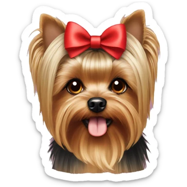 Yorkie face with a red bow on her hair on top of head sticker