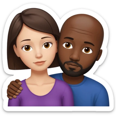 there is a white woman with short brown hair and a black man with no hair and a beard. The woman puts her head on the man's shoulder sticker