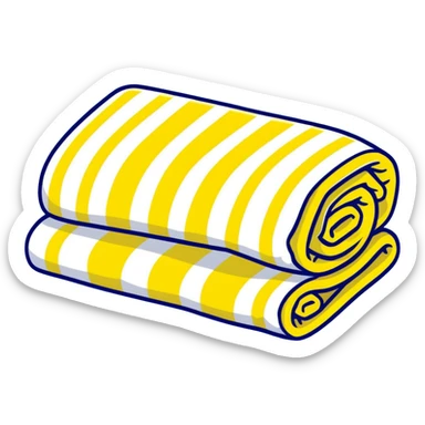 a yellow and ivory horizontal striped cozy towel, partially rolled sticker