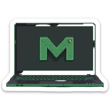 a green laptop having a logo that says cmv on the back of it sticker