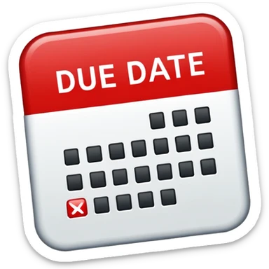 Letters “due date” on a red square  sticker