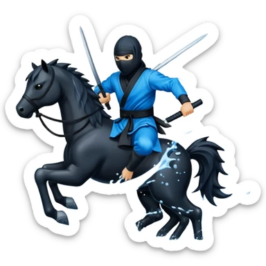 Water horse as a ninja, with a black ninja mask, wielding ninja stars, in water splash sticker