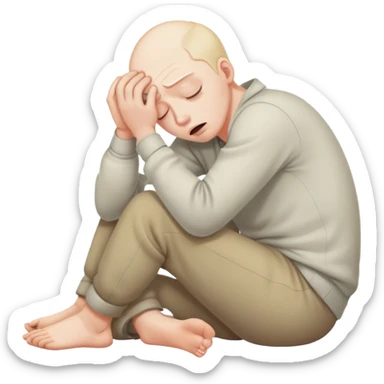 Scared man sitting curled up on himself, hidding his eyes sticker