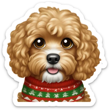 apricot colored cavapoo dog wearing a christmas sweater  sticker