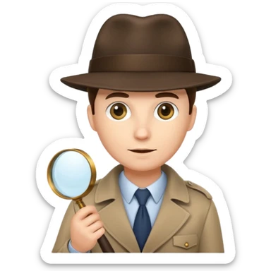 a detective with a hat and a magnifying glass sticker