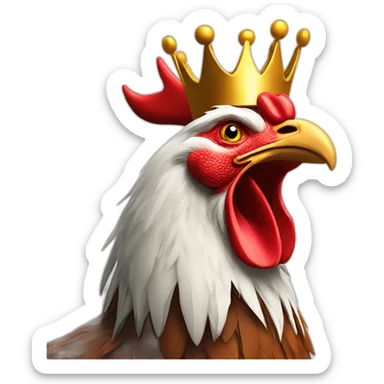 howling rooster with a crown on its head sticker