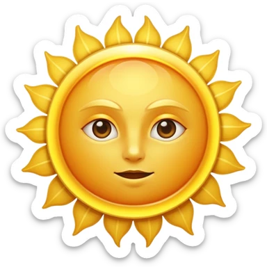 A large, bright sun, with an intense yellow center and golden rays surrounding it, illuminated and vibrant. sticker