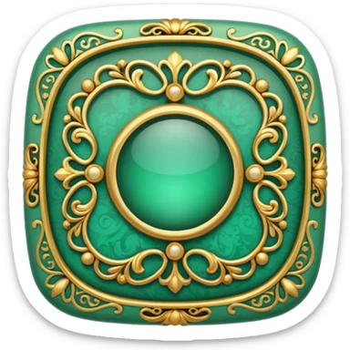 Jade and gold filigree style rounded square icon button sticker