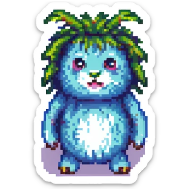 whimsical hairy creature, suggestive but not explicit, playful and fun, pixel art style sticker