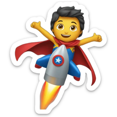 person dressed with a superhero cape riding on a rocket sticker