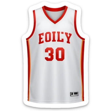 Cinematic Realistic image of a basketball jersey rendered in bold team colors with finely textured fabric and realistic creases, set against an energetic court backdrop with bright, dynamic lighting sticker