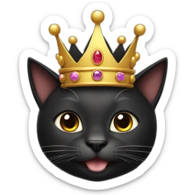 Black happy cat with crown sticker