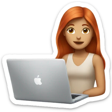 A red-haired girl with a MacBook  sticker
