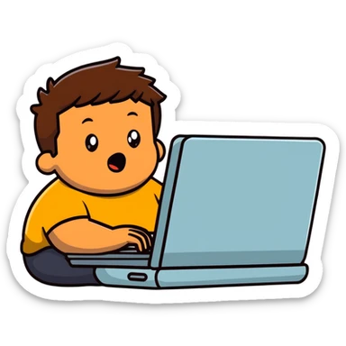 fat brown kid with brown hair using laptop drooling with stupid expression sticker
