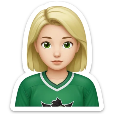 Girl hockey player with green jersey sticker