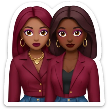 Boujy baddie best friends, trendy heavy makeup, burgundy clothes sticker