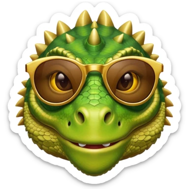 rich capitalist iguana head with golden glossy sunglasses sticker