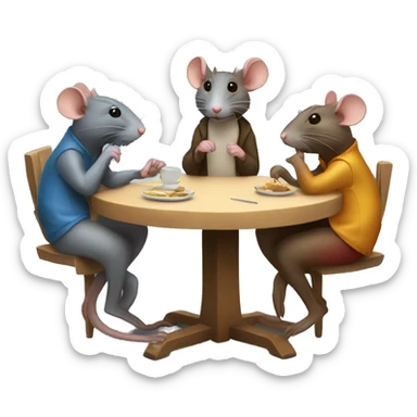 Three differently colored rats are sitting around a round table and whispering sticker