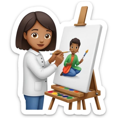 person painting a picture on an easel sticker