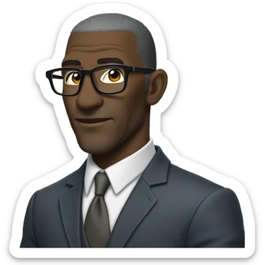 Shannon sharp with suit and glasses and buzz cut and small eyes over 50 small gray beard sticker