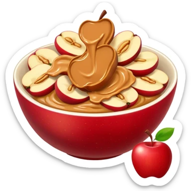 apple pieces in bowl with peanutbutter sticker