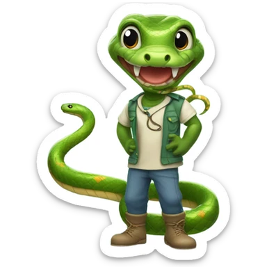 Anthropomorphic humanoid snake cartoon looking wearing clothes sticker