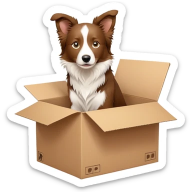  A very cute young Border collie  with one's head tilted to one side poked its paws out of the cardboard big box and placed them on top of it sticker