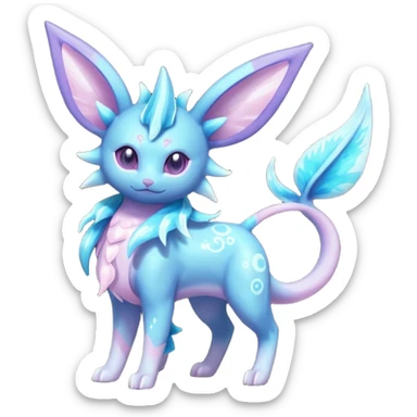 Shiny Sparkly Bioluminescent Glowing Espeon-Lumineon-Vaporeon-Amaura-Dragonair-Sylveon-Fakémon-hybrid-creature (full body)  sticker