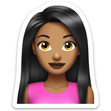 Tanned woman with long black hair, dressed in y2k Paris Hilton hair, makeup, and neon attire sticker