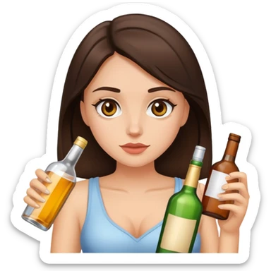 brunette girl with alcohol bottles drunk sticker