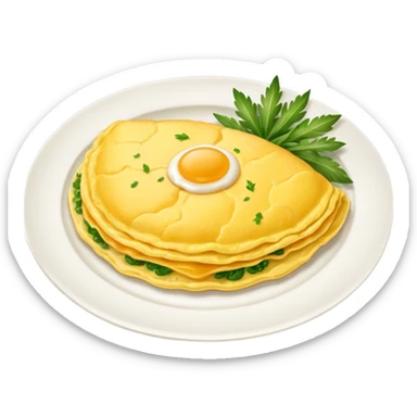 omlette on plate, some garnish on omlette sticker
