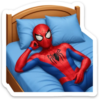 emoji de spiderman acostado en la cama dormido sticker