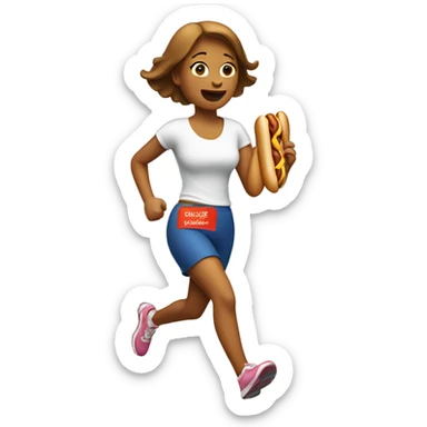 A women on a running with a hotdog in her hand  sticker