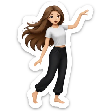 girl with long brown hair dancing in wide black pants sticker