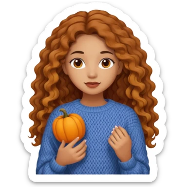 Cozy mixed girl with long wavy hair dressed for fall sticker