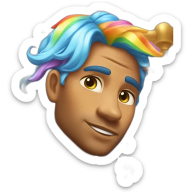 posh-muscle-boy-with-pearl-necklace-and-rainbow-unicorn-hair-in-golden-bathtub sticker