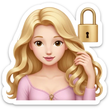 Cinematic Elegant Rapunzel Portrait Emoji, Twirling a lock of her golden hair, dreamy expression, soft pink lips curving into a gentle smile, delicate yet mesmerizing, a princess with a heart full of adventure and beauty! sticker