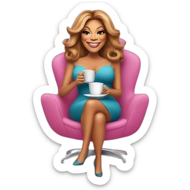 wendy williams holding cup of tea while sitting in pink chair sticker