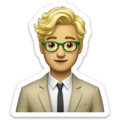 Joli homme blond aux cheveux court et boucles avec des yeux verts et des lunettes sticker