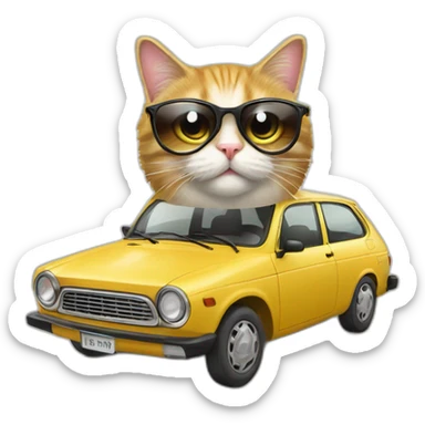 Un chat sur une voiture avec des lunettes de soleil sticker