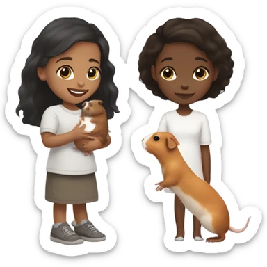 Black Little girl with lighter skin and dark brown hair Feeding a Guinea pig sticker