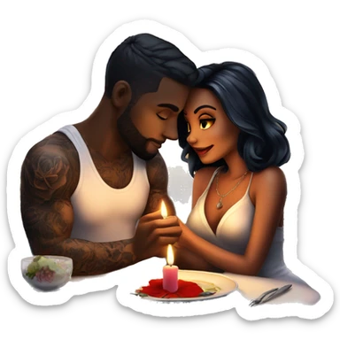 romantic candle light dinner for beautiful tattooed couple sticker