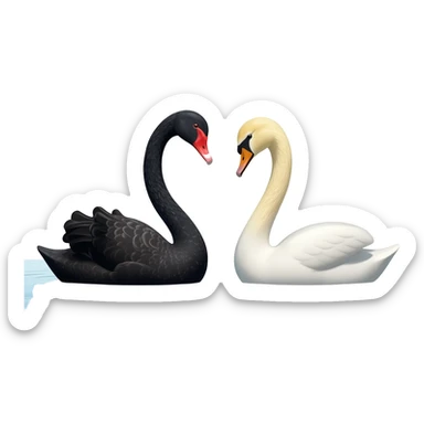 Black swan and white swan looking Two swan face each other floating sticker