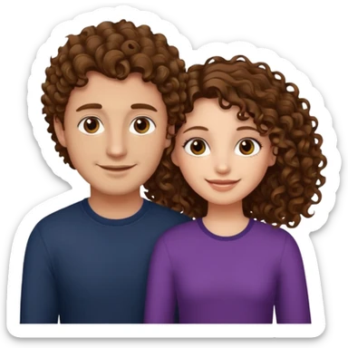 Açık kumral saçlı ela gözlü beyaz tenli erkek ve saçları koyu kahverengi ,kıvırcık saçlı kız yan yana gülümsüyor sticker