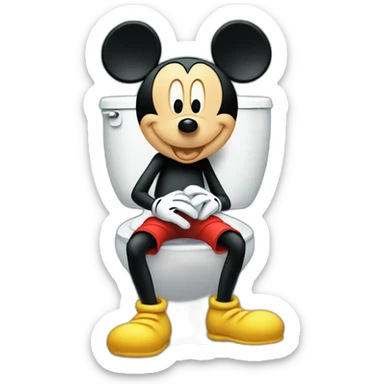 Mickey Mouse sitting on a toilet sticker